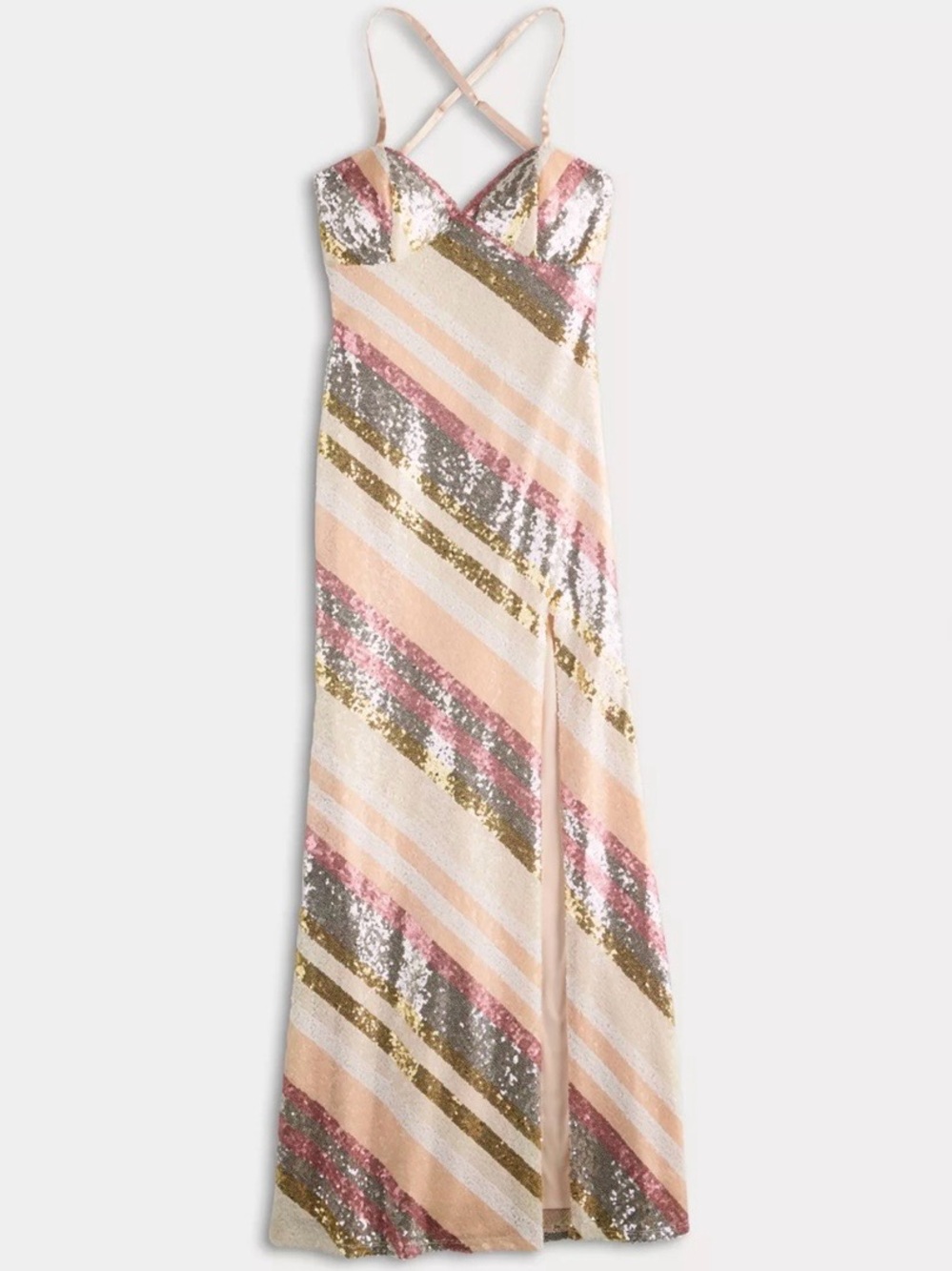 Violet Weekend Juniors Sequin Striped Slip Dress in Blush Multi